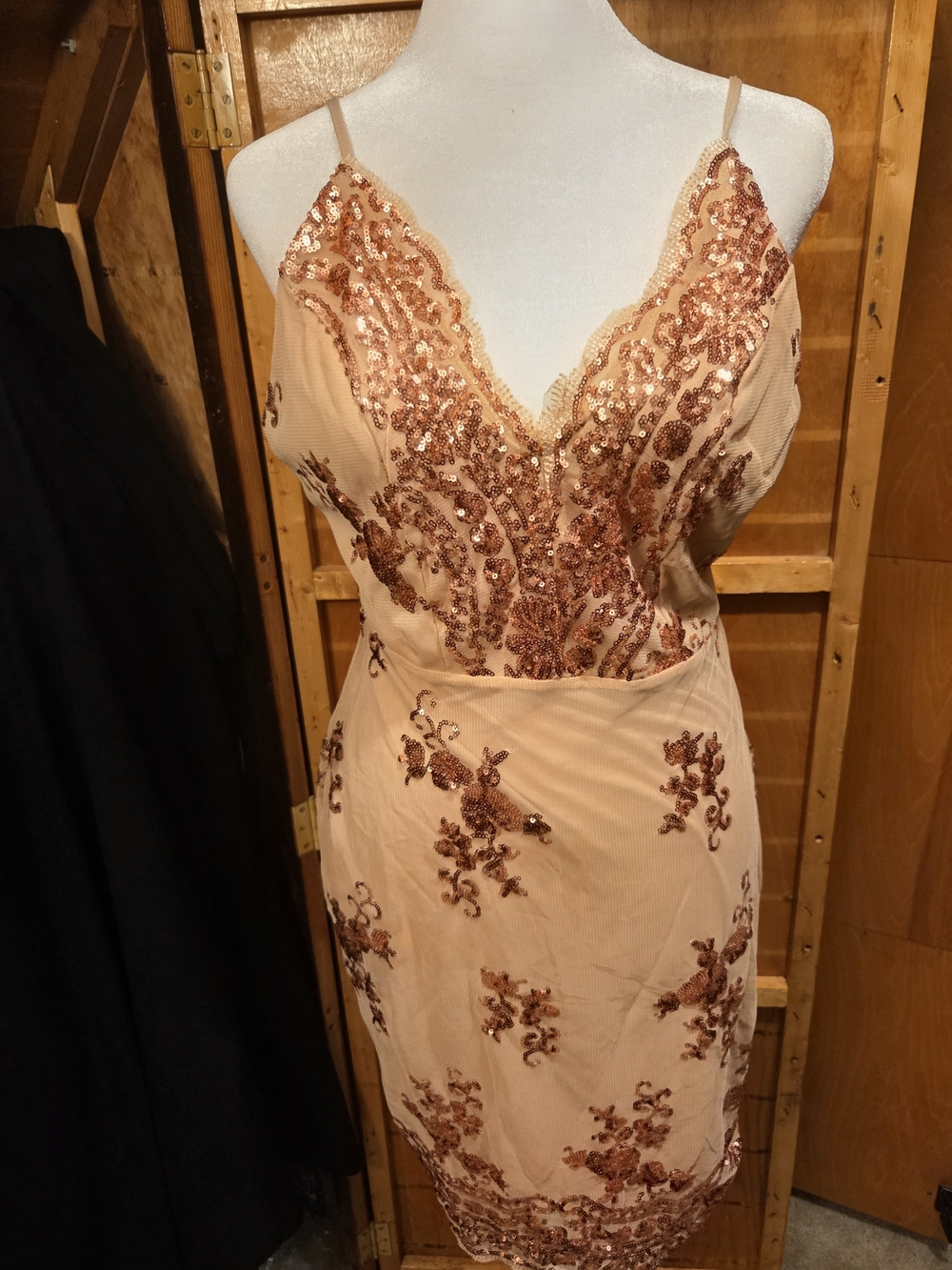Embellished Nude Lace-Trim Slip Dress Sz L